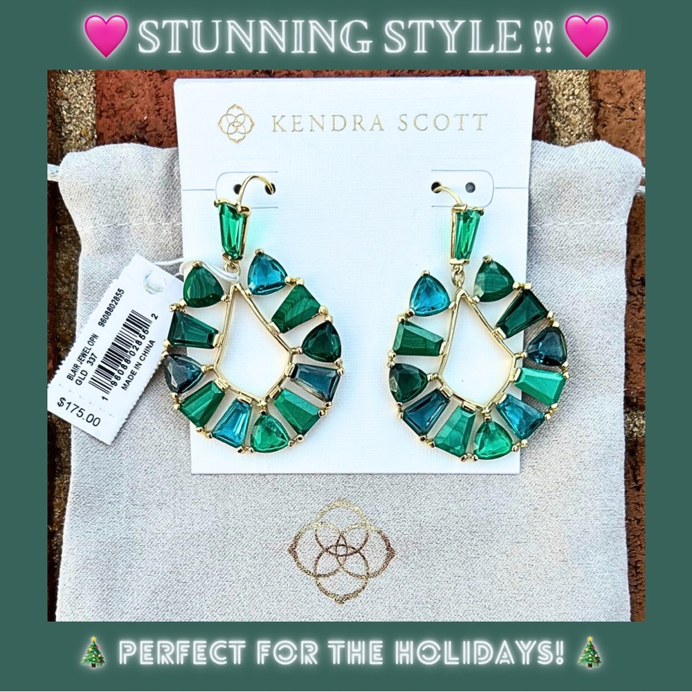 Kendra Scott NWT🔥HTF🔥Blair Gold Jewel Open Frame Earrings Emerald Mix